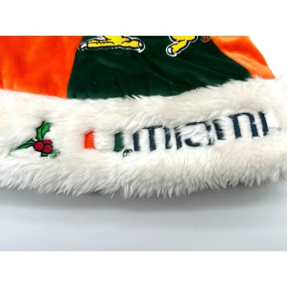 Vintage Miami Hurricanes Santa Hat NCAA Plush Christmas Holiday Forever Collecti